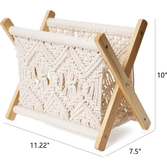 Macrame Magazine Rack Boho Magazine Holder Storage Standing Basket Nursery Decor - Picture 4 of 12